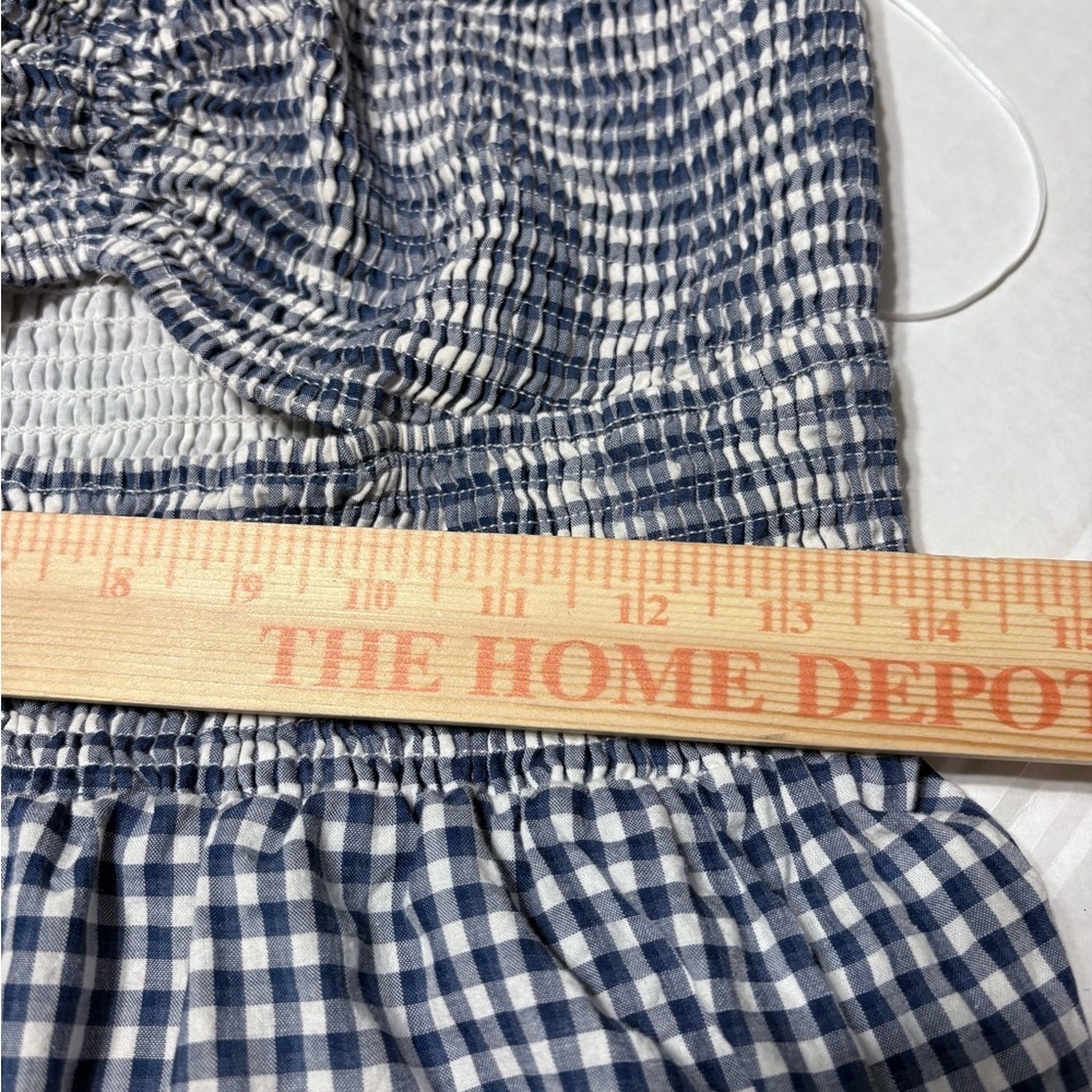 Strapless Blue Gingham Maxi Dress with Cutout - Picture 9 of 14